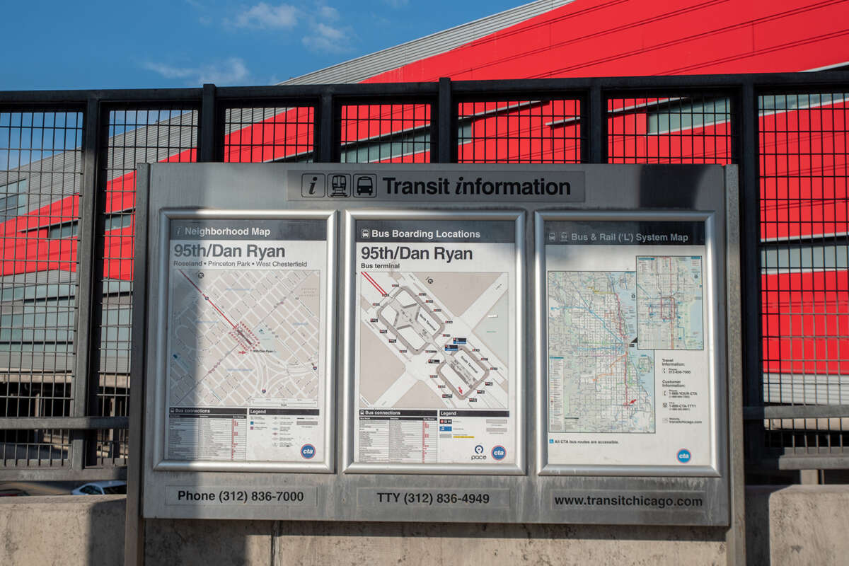 Transit Information Maps of 95th/Dan Ryan outside of trainstation.